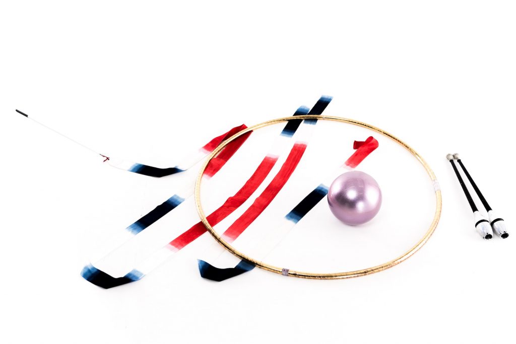 colorful rhythmic gymnastics apparatus mockup isolated on white